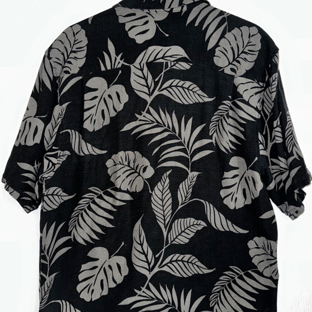 JAMAICA JAXX Mens L 100% Silk Hawaiian PREPPY Dress Casual Shirt Black Gray - Picture 6 of 8